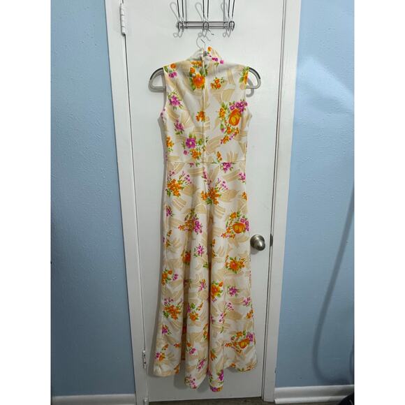 Vintage It's Better Maxi Dress Small Orange Hawaiian Floral A-Line 60s Tradwife - Picture 4 of 7